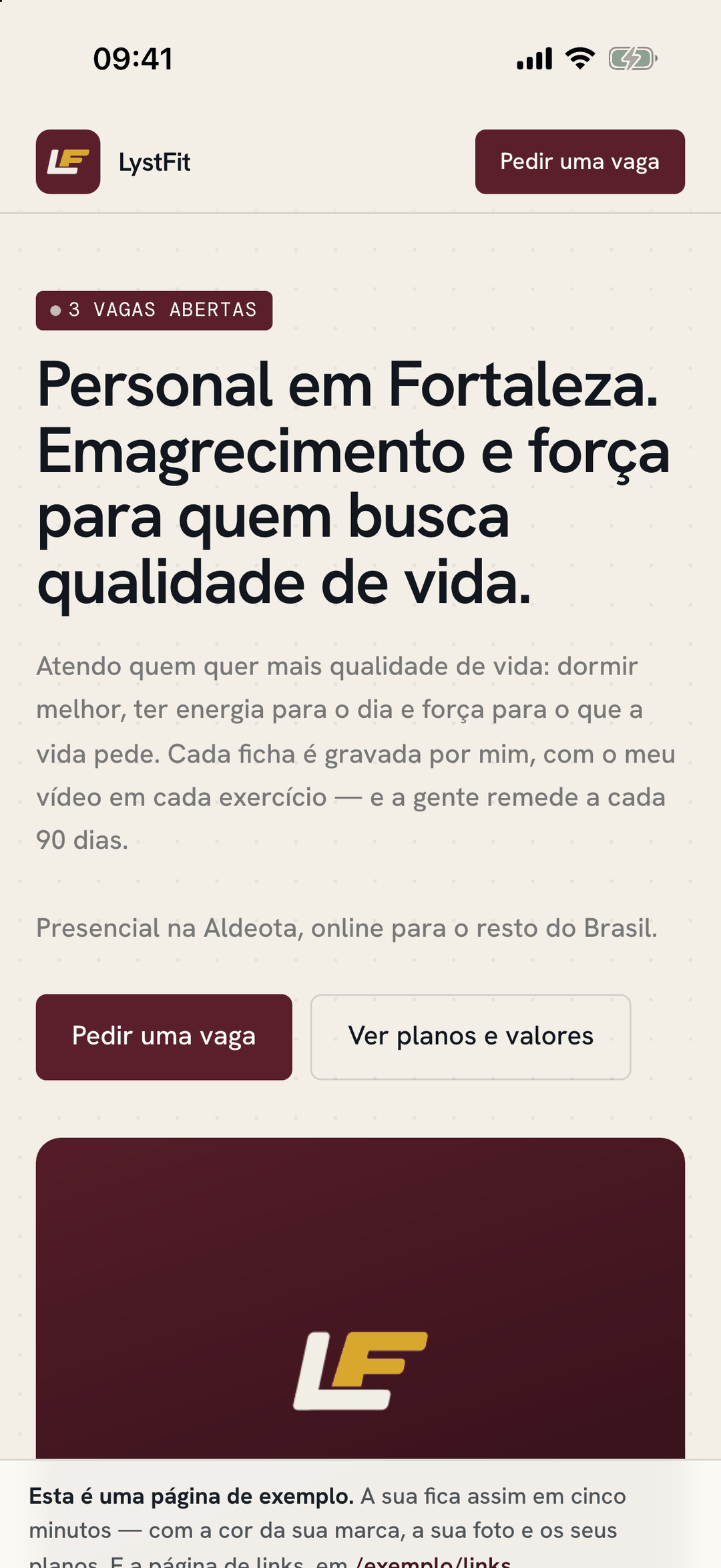 A página: quem você é, as vagas abertas e o "pedir uma vaga".