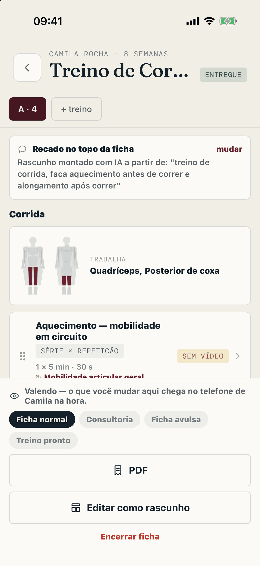 A ficha montada com IA, no celular.